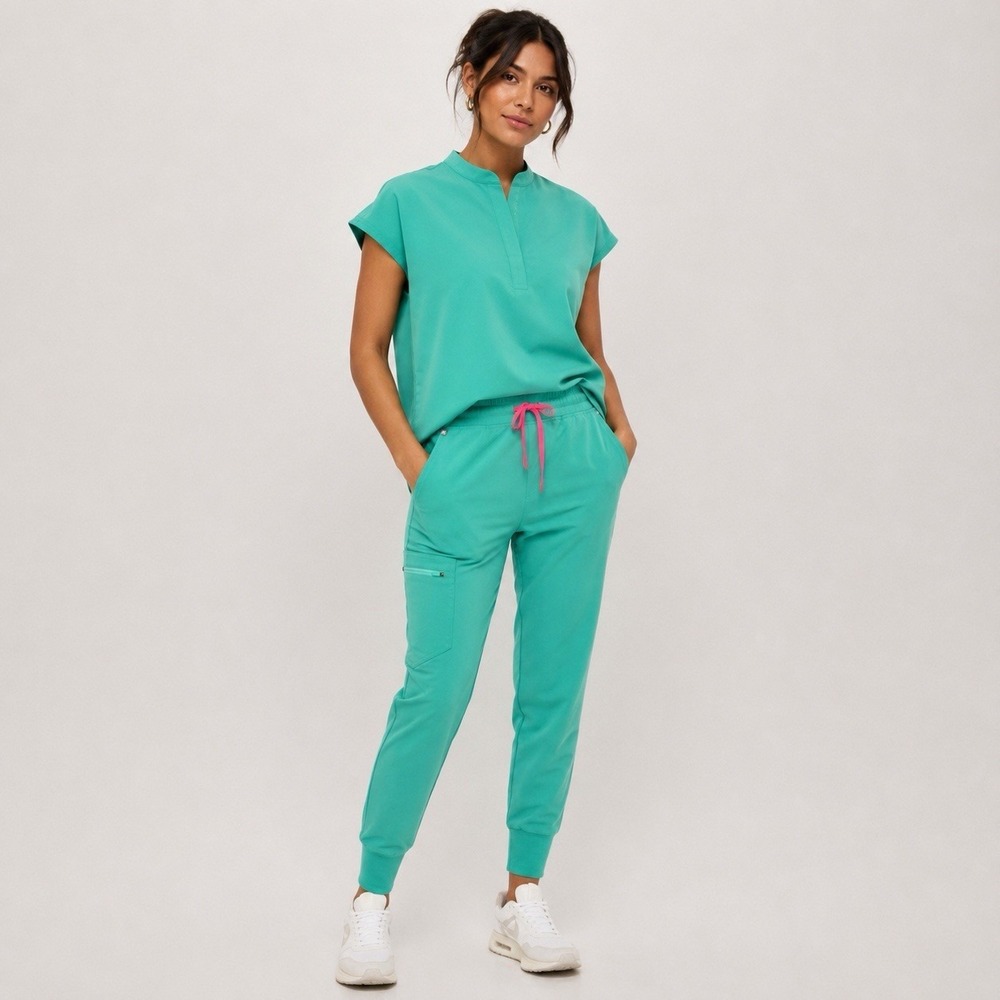 FIGS Zamora scrub jogger pants surgical green pink drawstring women's Large